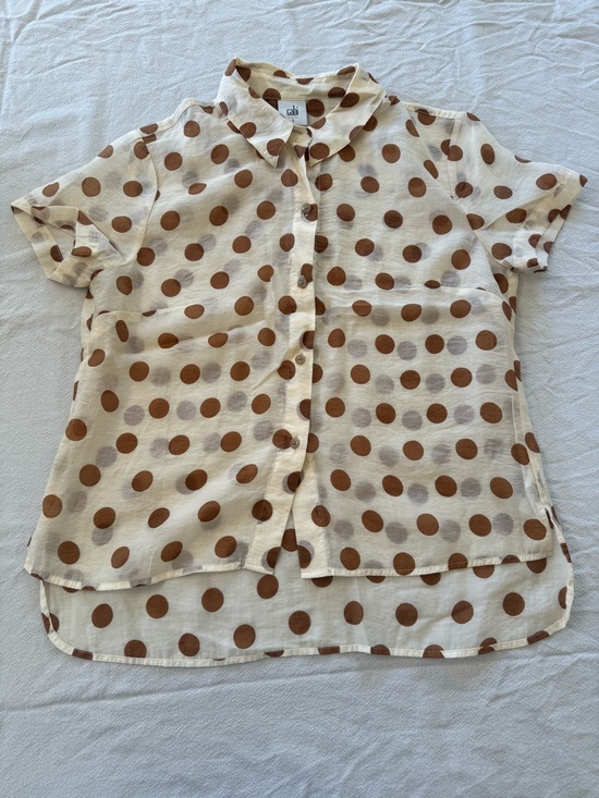 CAbi Tops - Cabi Spectator Shirt #6305 Brown/Tan Polka Dot Collared Button Down Blouse [S]